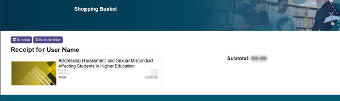 Screenshot of payment and purchase acknowledgement page
